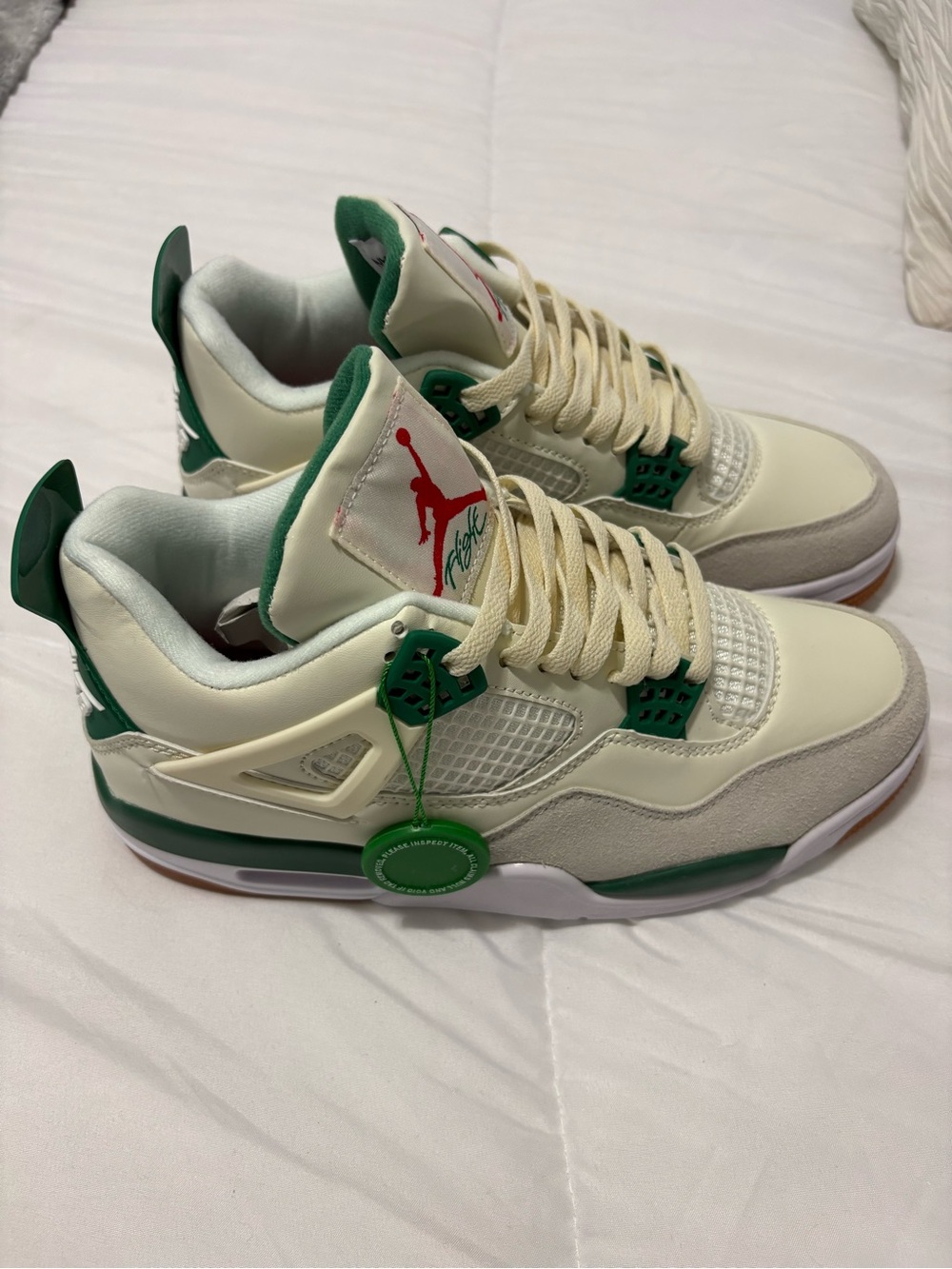 Jordan Retro 4 Cream with Green and Red Accents